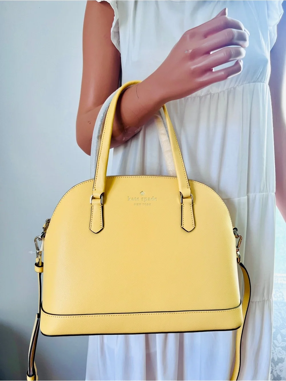 NWT Kate Spade leather medium dome satchel crossbody daybreak yellow bag